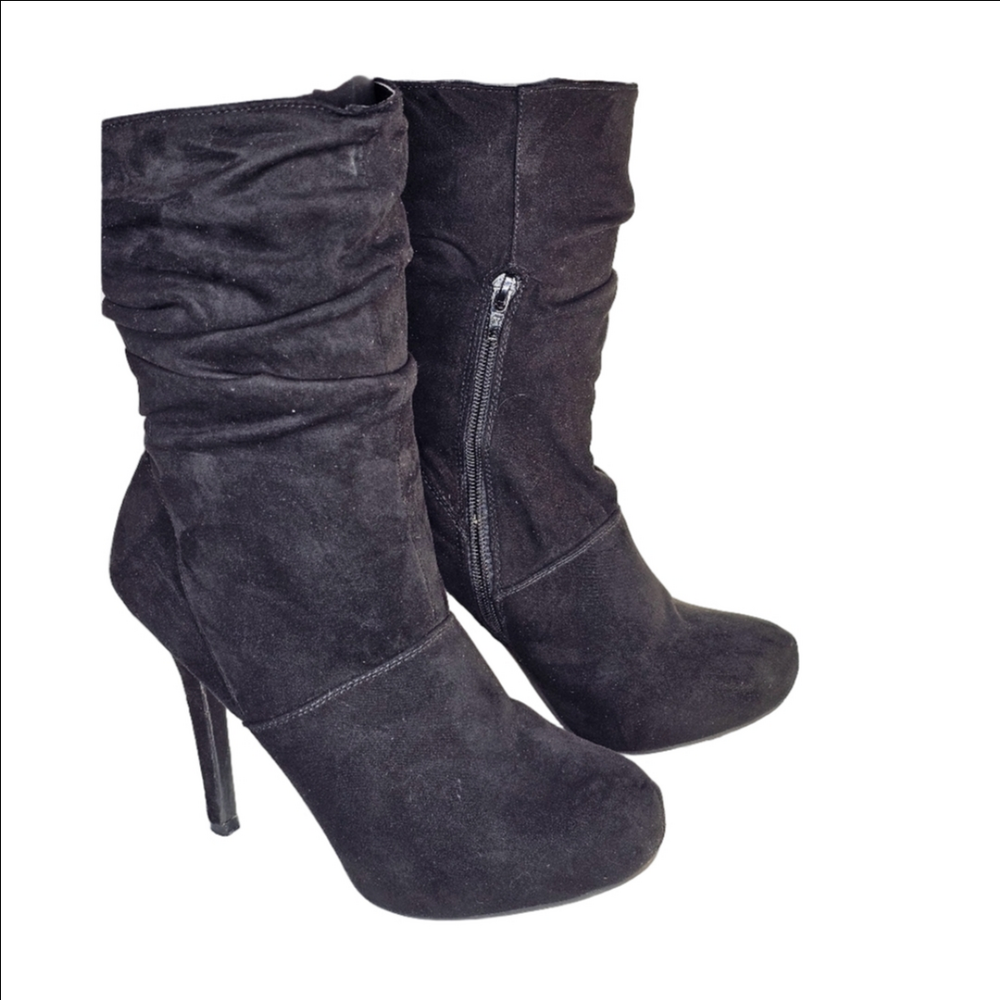 Madeline Girl Black Faux Suede Tara Boots Women's Size 7.5 Stiletto Heels